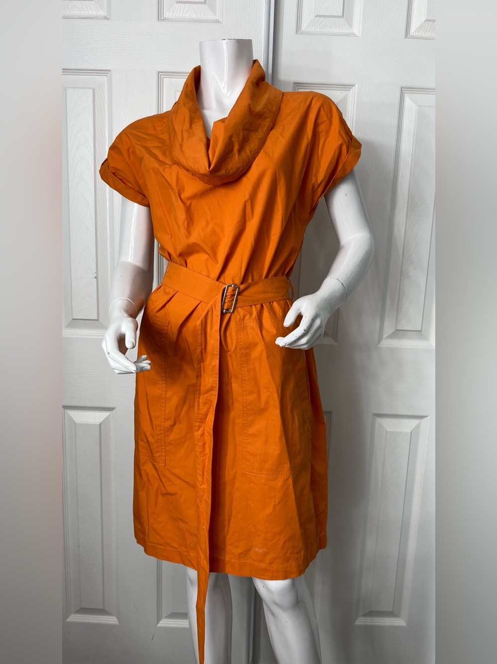 MaxMara Orange Cowl-Neck Belted Midi Dress